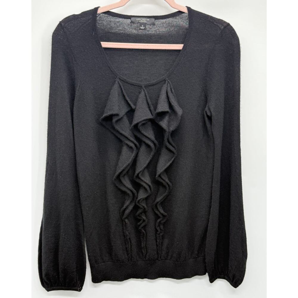 Anne Taylor Womens Sweater Cashmere Sz S Ruffle Front Capsule Core Feminine